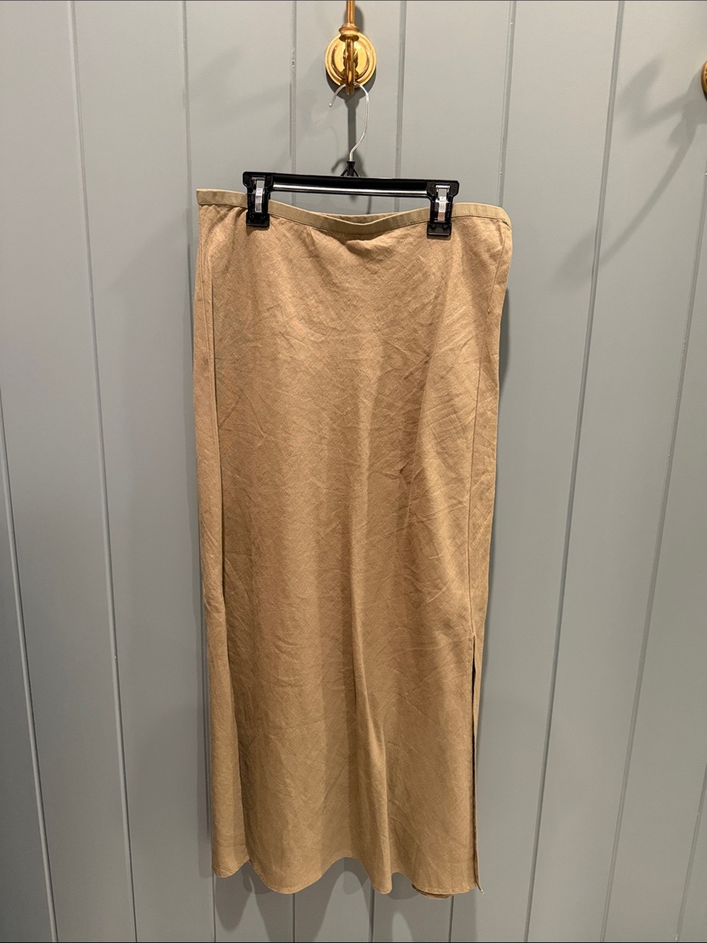 J. Crew Linen Maxi skirt with side slits. Olive green.